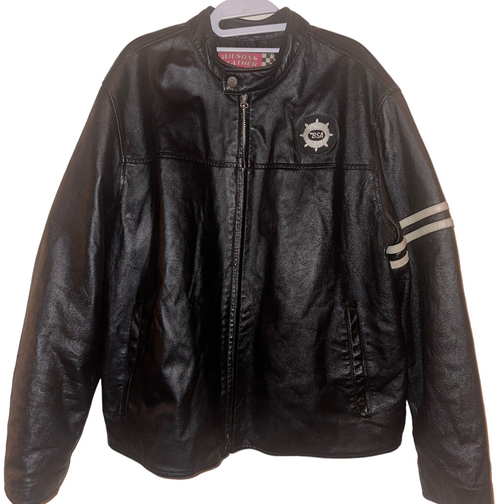Vintage BSA Wilson's Leather Racing Cafe Jacket Black Striped Extra Large